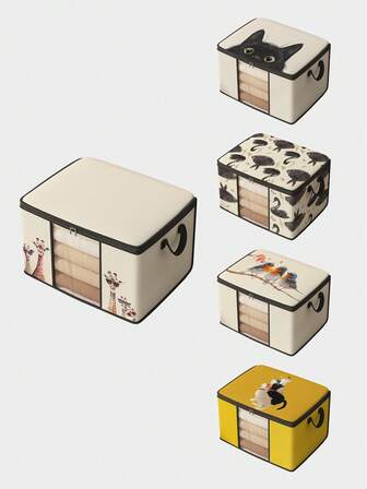 1 pieza Caja de almacenamiento con estampado de animal lindo, organizador de armario con ventana transparente de gran capacidad, adecuado para mudanza del hogar, guardería, artículos de bebé, organización de armarios