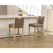 Chairus Bar Stools Set Of 2 Kitchen Counter Stool In Chenille Upholstered Breakfast Bar Chairs With Wooden Legs - 卡其色 - 查看 6