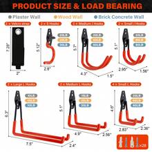 16PCS Heavy Duty Wall-Mounted Garage Storage Hooks Set With Hardware & Straps Multi-Shape Organizer For Tools Bikes Ladders Garden Equipment In Garage Shed Workshop - Orange - View 3