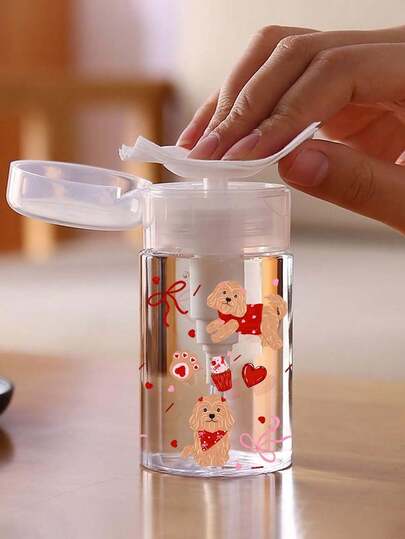 New Valentine's Day Puppy Design Refillable Transparent Travel Bottle, Makeup Remover Decanting Bottle With 3.38 Oz/6.76 Oz Portable Pump, Suitable For Nail Polish Remover, Toner And Makeup Remover, Dome Design, Hand Wash Only, Reusable, Makeup Remover Bottle (Hand-Measured, 2cm Error Is Normal, Milliliters Are The Precise Unit)