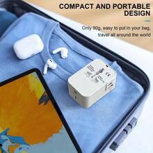 phenomdom 通用旅行适配器，1 个 USB 端口 + 1 个 Type-C 端口，墙插式电源适配器，美规/欧规/英规/澳规转换适配器，USB 充电器，旅行适配器，适用于旅行、家庭和办公用途 - 白色 - 查看 7