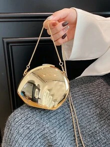 闪亮金属金色亚克力贝壳手拿包，蛋形晚宴包，婚礼单肩/斜挎包，钱包 - 彩色 - 查看 2