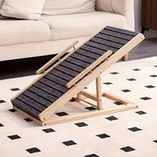 An Adjustable Wooden Pet Ramp For Medium-Sized Dogs - A Portable Folding Dog Staircase With Non-Slip Polyester Striped Surface, Designed For Bed And Car Access, Featuring Two Height Settings And Anti-Skid Slope - Pet Supplies. - Dark Grey - View 7
