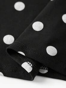 Womens Autumn Tops Long Sleeve Crew Neck Dot Print Casual Slim Fitted Going Out Shirts - 黑色 - 查看 6