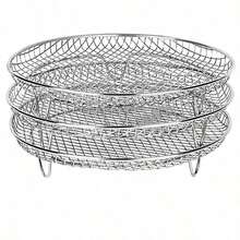 3/1 Set Of Gas Fryer Accessories, Three-Layer Circular Grill And Steamer, Stainless Steel Stackable Rack, Dehydrator, Fryer Accessories - Silver - View 11