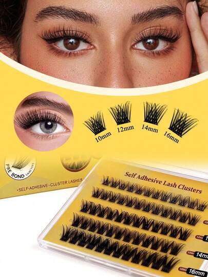 40/48/80pcs Self Adhesive Eyelashes Press On Lashes No Glue Needed Glam Volume Lash Clusters 10-16MM Reusable Invisible Band Eyelash Extensions(Comes With An Eyelash Curler)