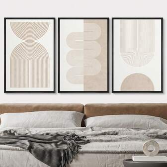 3 piezas, Cuadros decorativos de arte sin marco, Conjunto de arte de pared con patrón de rayas moderno y retro, Impresiones de arte de tinta, Adecuado para el hogar, oficina, sala de estar, dormitorio, restaurante - Decoración de pared colgante de retrato interior, Sin marco