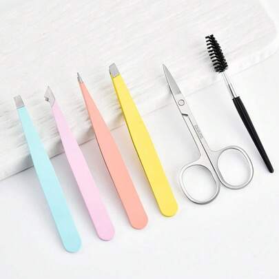 Set de 4 pinzas de cejas de acero inoxidable de colores, herramientas de belleza para dar forma a las cejas y eliminar el vello