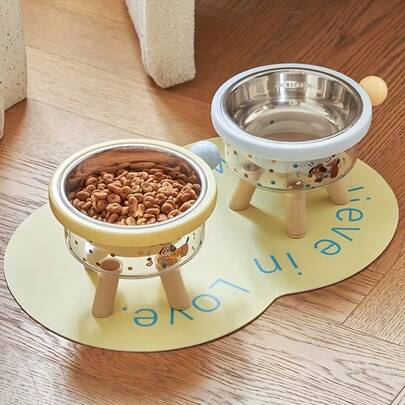 1pc Dopamine Colored Pet Bowl, Cat Neck-Protecting Raised Bowl Anti-Spill Cat/Dog Stainless Steel Food Dish, High-Quality Dog Bowl