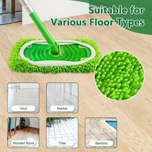 4 Pack Reusable Mop Pads Compatible With Sweeper Mop, Wet Pads Refill Dry Sweeping Cloths, Chenille Microfiber Refill Pads Wood Floor Cleaning, Washable Wet Mopping Cloths, Green Gray - 綠色和灰色 + 4 件裝掃地機用彈性墊(2 個綠色和 2 個灰色) - 查看 7