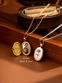 Custom Personalized Locket Necklace, Custom Photo Locket Necklace, Memorial Engraved Locket Pendant, Christmas Gifts For Her - Multicolor - View 1