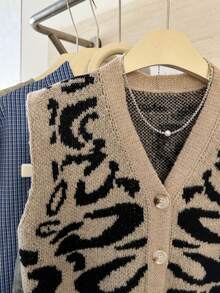 Autumn/Winter New Chic Leopard Print V-Neck Knit Vest, High-End Loose Cardigan For Layering - Multicolor - View 7