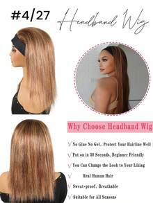 12英寸渐变棕色和漂白金色直发人发发箍假发，150%密度，灰白相间直发发箍假发，全机织时尚灰白无胶假发，带挑染，女士易戴 - 彩色 - 查看 6