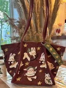 Korean Style Casual Rabbit Design Large Capacity Shoulder Tote Bag For Women, Suitable For Daily Outing, Commuting, Shopping - Multicolor - View 2