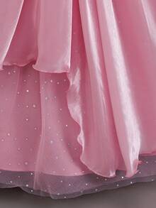 Girls' 3D Floral Off-Shoulder Embroidered Tulle Party Dress, Princess Dress For Birthday Party, Performance, Piano Recital - Dusty Pink - View 10