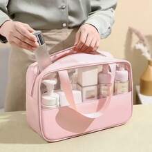 3 pièces/set Sac de toilette rose, sac carré à la mode, sac de toilette portable, sac cosmétique imperméable, sac de maquillage grande capacité, sac de plage, accessoires de plage, boîte de rangement de serviette de plage, accessoires de plage, sac de maquillage d'été, boîte de rangement de cosmétiques, pochette de rangement de maquillage