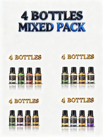 4 piezas de 10ml de aceites esenciales, aptos para humidificador/difusor de aromas/piedra aromática/difusor de coche/aceites esenciales, aceites de fragancia calmante de plantas para dormitorio, 12 aromas, ambientador, desodorante, aplicable a difusor de aromas, humidificador, difusor de aromas, hogar, dormitorio, estudio, oficina, refrescar el aire, aliviar la fatiga, ayudar al sueño, aliviar el estrés