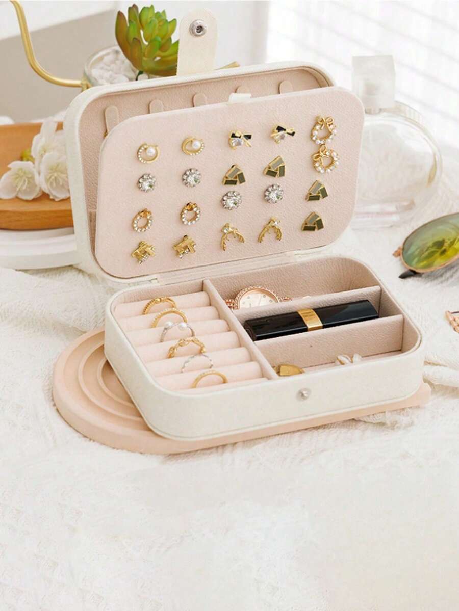 1个首饰盒，首饰收纳盒，旅行首饰盒，迷你首饰收纳盒，伴娘礼物及旅行必备品，可收纳戒指、项链、耳环，节日礼物，拉链翻盖收纳盒。女士礼物，男士礼物。 - 白色 - 查看 1