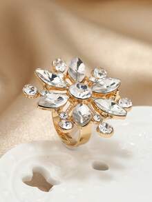 1枚时尚花朵几何开口戒指，适合女士日常及居家佩戴 - 彩色 - 查看 4