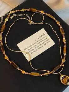 1pc Elegant Minimalist Multi-Color Low Saturation Necklace, Versatile For Autumn/Winter - Multicolor - View 4
