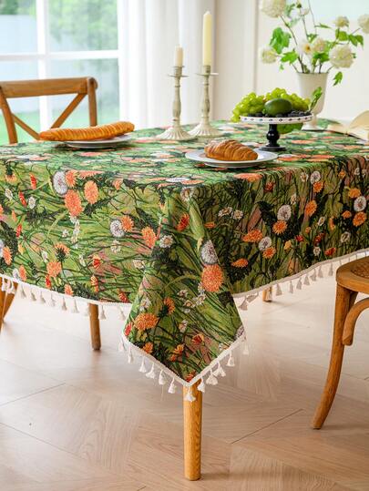 1pc Floral Jacquard Tablecloth, Rectangular Tablecloth For Dining Table, Coffee Table, Nightstand, Suitable For Farmhouse, Kitchen, Living Room, Party, Picnic, Holiday Decor, Spring/Summer