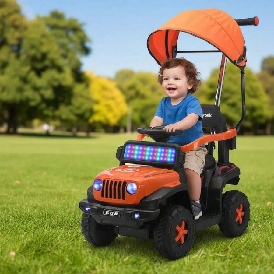THE BABY SHOP 3-In-1 Baby Ride-On Electric Toy Car TEK-6018 - Orange - View 1