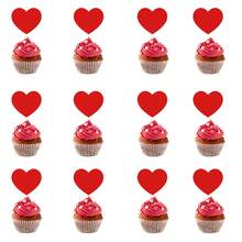 24个情人节蛋糕红色心形纸杯蛋糕装饰插片，适用于甜品桌装饰、烘焙装饰，简约浪漫的节日元素配件，派对甜点装饰道具
