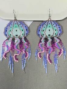 Jellyfish Beaded Earrings Bohemian Seed Bead Drop Earrings Fashion Women's Jewelry Handmade Glass Beads Light Luxury Beaded Accessories Ocean Animal Beaded Ear Hooks Suitable For Daily Beach Vacations Music Festival Earrings - Màu tím - Xem 1