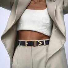 1pc Plus Size Women's Shiny Gold Buckle PU Leather Belt, Suitable For Jeans, Pants, Dresses In Multiple Occasions - Black - View 3