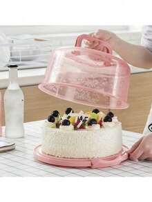 1pc Cake Storage Box Round Handheld Cupcake Container Cake Box Plastic Bar Kitchen Tool Birthday Supply - Multicolor - View 7