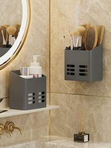 1/2 hộp đựng đồ nhà bếp, hộp đựng dụng cụ nhà bếp, hộp đựng đồ phòng tắm, hộp đựng điều khiển từ xa, hộp đựng mỹ phẩm treo tường, hộp đựng bàn chải đánh răng, sữa rửa mặt, dao cạo râu, kệ thoát nước phòng tắm, giá đựng đũa và thìa, ống đựng đồ không cần khoan, thích hợp cho nhà bếp, phòng tắm, nhà vệ sinh. - Nhiều màu - Xem 4