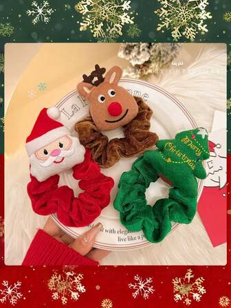 3 件圣诞鹿毛绒发带，高弹耐用发带，可爱发饰头带
