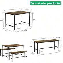 Juego de Mesa y Sillas de Comedor, Mesa de Comedor de Cocina de Madera Rústica con 2 Bancos, 4 Asientos, Ideal para Casa, Cocina y Comedor. Vintage.sillas para comedor/mesa - ANTIGUO - Ver 5