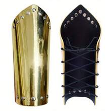 2pcs Adjustable Silvery/ Golden Highlighted PU Leather Wrist Guard Arm Guard, Vintage Rivet Wrist Guard Arm, Halloween Nordic Viking Literary Renaissance Cosplay Props, Punk Arm Cosplay Dress-Up Props Costume Accessories,Valentine's Day Costume - A - View 4