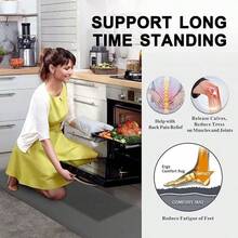 &Tapete de Cocina 2PCS Tapete Antifatiga Cocina Alfombrilla de Cocina Resistente al Agua y al Aceite Tapetes Confort para Estar de pie para Cocina Familia Oficina Piso Negro 44x70CM+44x120CM - Multicolor - Ver 6