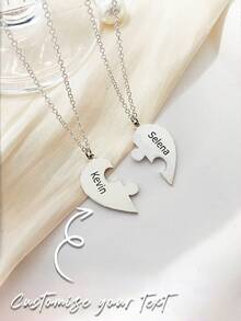 Customized Heart-Shaped Puzzle Engraved Necklace Set, Personalized Name Necklace, Valentine's Day Gift, Best Friend Gift, Family Necklace, Sisters Necklace Set, Classmate Gift, Graduation Gift, Family Gift, High-End Gift, Fashion, Autumn , Minimalist, Casual - Multicolor - View 14