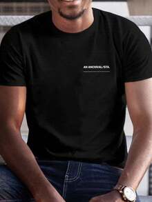 Envío nacional | camiseta de manga corta con estampado casual de algodón puro para hombres en primavera y verano - Negro - Ver 2