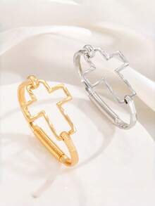 1 pieza Brazalete minimalista de aleación exagerado, versátil, de moda, creativo con cruz y corazón enchapado, regalo ideal para el Día de San Valentín - Multicolor - Ver 8