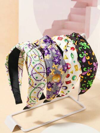 1pc Women's Colorful Carnival Printed Headband Set, Wide Knotted Hair Accessories, For Daily Use