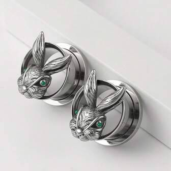 2 Adet Şık Gümüş Tavşan Yuvarlak Kulak Genişletici Tünel 316L Paslanmaz Çelik İçi Boş Vücut Takısı Tıkaçları Genişletici Küpeler Kadınlar ve Erkekler İçin