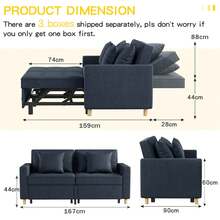 YODOLLA 2-Seater 3-In-1 Convertible Sofa Bed Sleeper, Pull Out Couch Bed With Adjustable Backrest - Navy Blue - View 3
