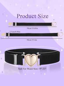 1/2pcs Girls Elastic Waist Belt, Adjustable Heart-Shaped Buckle, Suitable For Jeans And Dresses - Multicolor - View 4