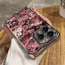 1pcs Pink Rose Floral Phone Case Compatible with Apple Phone17 16 15 14 13 12 11 ProMax Antidrop Phone Case Camera Protection Phone Case Vintage Light Luxury Style Elegant Fashion Can Be Given To A Lover Can Be Given To Friends - Plateado - Ver 5