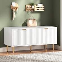 Zapatero, banco de entrada acanalado con 2 puertas, banco para guardar zapatos para pasillo, sala de estar y dormitorio. - Blanco - Ver 4