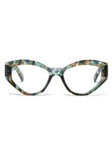 زوج من النظارات الشمسية النسائية ذات الإطار السميك بطبعة نمر أخضر على شكل عين القطة، إطار كامل عريض للساق، شكل كاجوال مسطح وشخصي