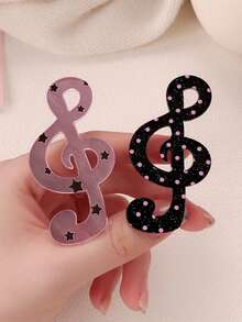 6/1pc Polka Dot & Musical Note Design Hair Clips, Unique & Fun Hair Accessories, Solid Color Note Hair Clips, Cute & Sweet For Girls, Striped Duck Clip Bangs Hairpins, Holiday Gift Hair Decorations, Suitable For Parties And Events, Head Accesssories - Multicolor - View 3
