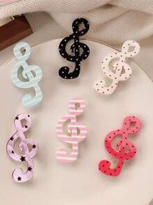 6/1pc Polka Dot & Musical Note Design Hair Clips, Unique & Fun Hair Accessories, Solid Color Note Hair Clips, Cute & Sweet For Girls, Striped Duck Clip Bangs Hairpins, Holiday Gift Hair Decorations, Suitable For Parties And Events, Head Accesssories - Multicolor - View 11
