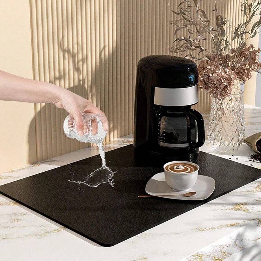 XISH YAYUSI Tapete Para Secar PlatosTapete De Secado De Platos Para Encimera De Cocina 16 x 24 Pulgadas Súper Absorbente Para Cocina Tapete De Café Para Encimeras Antideslizante Y Secado Rápido Negro - TMLSD-03+61 x 40,6 cm - Ver 1
