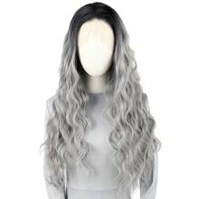 黑色渐变灰色合成蕾丝前假发，13x4英寸蕾丝，预拔毛发际线，适合时尚女性日常佩戴和派对使用，无胶耐热纤维假发 - 漸變灰色 - 查看 10