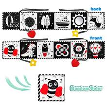 Książka z tkaniny Montessori dla niemowląt z lusterkiem, zabawkami sensorycznymi i gryzakami, interaktywna nauka wczesnoszkolna z kontrastowym napisem "Czas na brzuszek" dla noworodków - Wielokolorowe - Zobacz 10